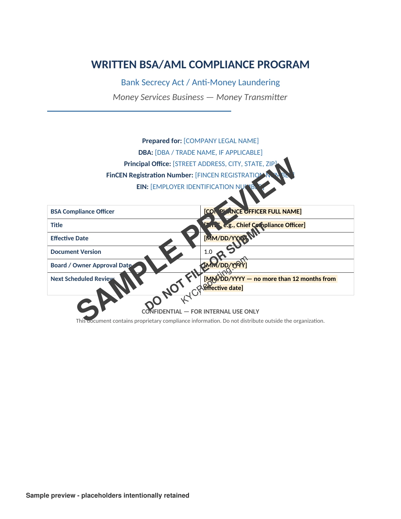 AML compliance template — page 1